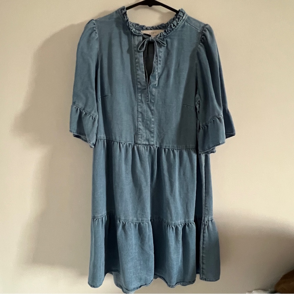 Loft demin Dress with bow and flare sleeves